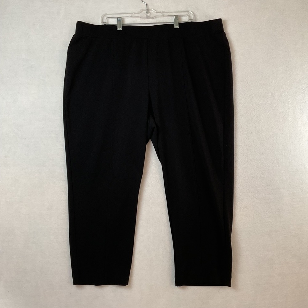 Catherines Crepe Knit Black Straight Leg Pants Petite Plus 26/28WP Elastic Waist